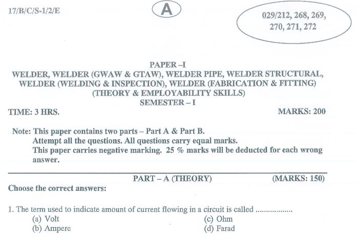 ITI welder Question paper pdf